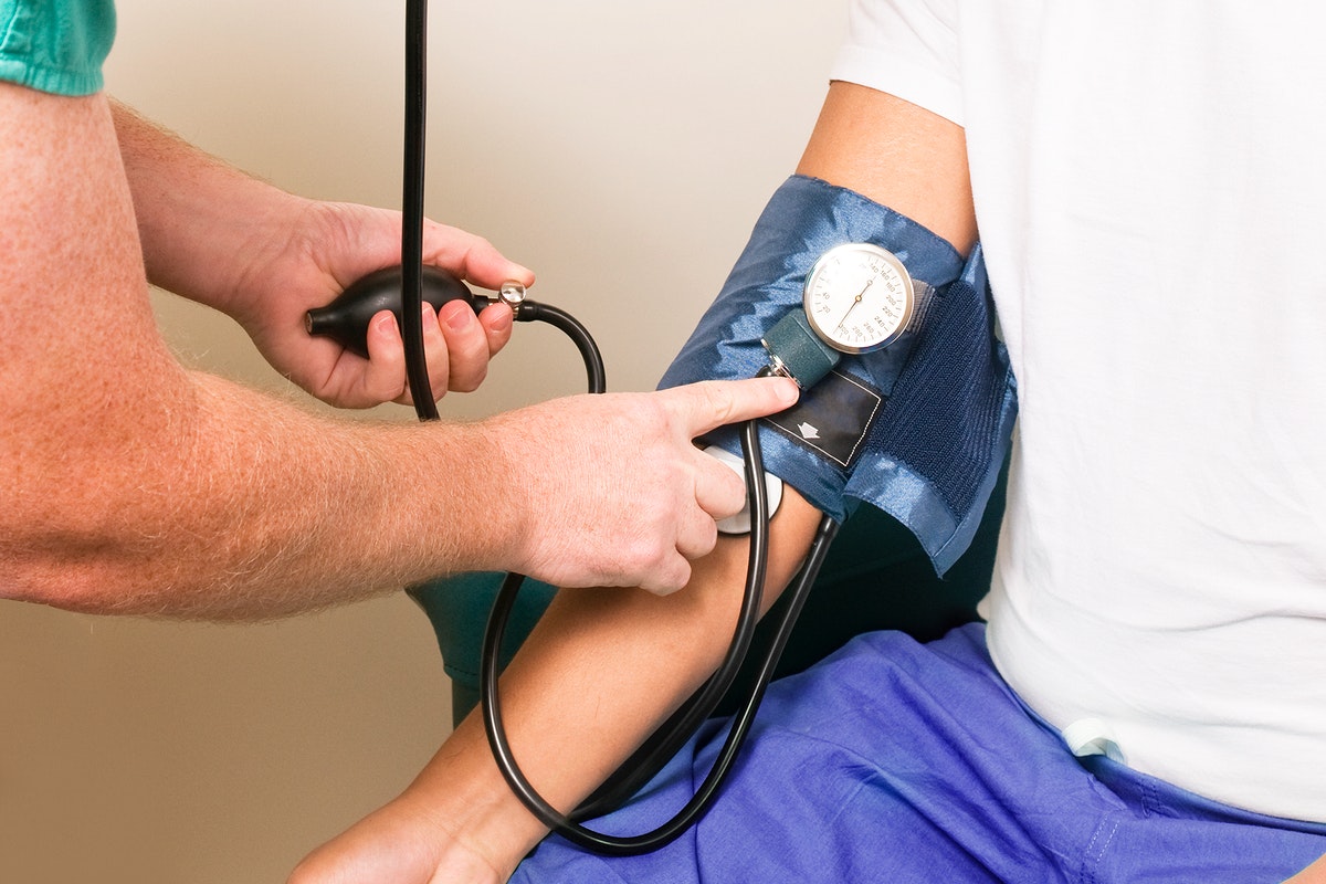 A clinician in the process of conducting a blood pressure examination. Original image sourced from US Government department: Public Health Image Library, Centers for Disease Control and Prevention. Under US law this image is copyright free, please credit the government department whenever you can”.